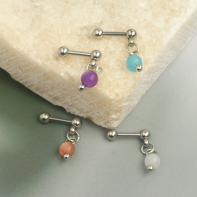 Peach Pink Candy Star Ear Bone Stud Round Bead Earring 2023 Trend Horse Steel Piercing - Image 5