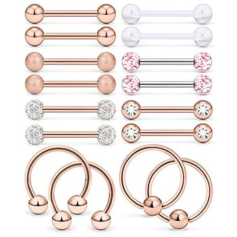 Amazon Suit Body Piercing Jewelry Stainless Steel Tongue Ring Nipple Ring Nail Set - Image 2
