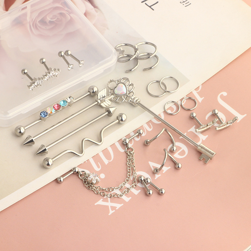 22 Piece Zircon Star Stud Earrings Set Stainless Steel Piercing Ear Bone Nails Industrial Earrings - Image 2