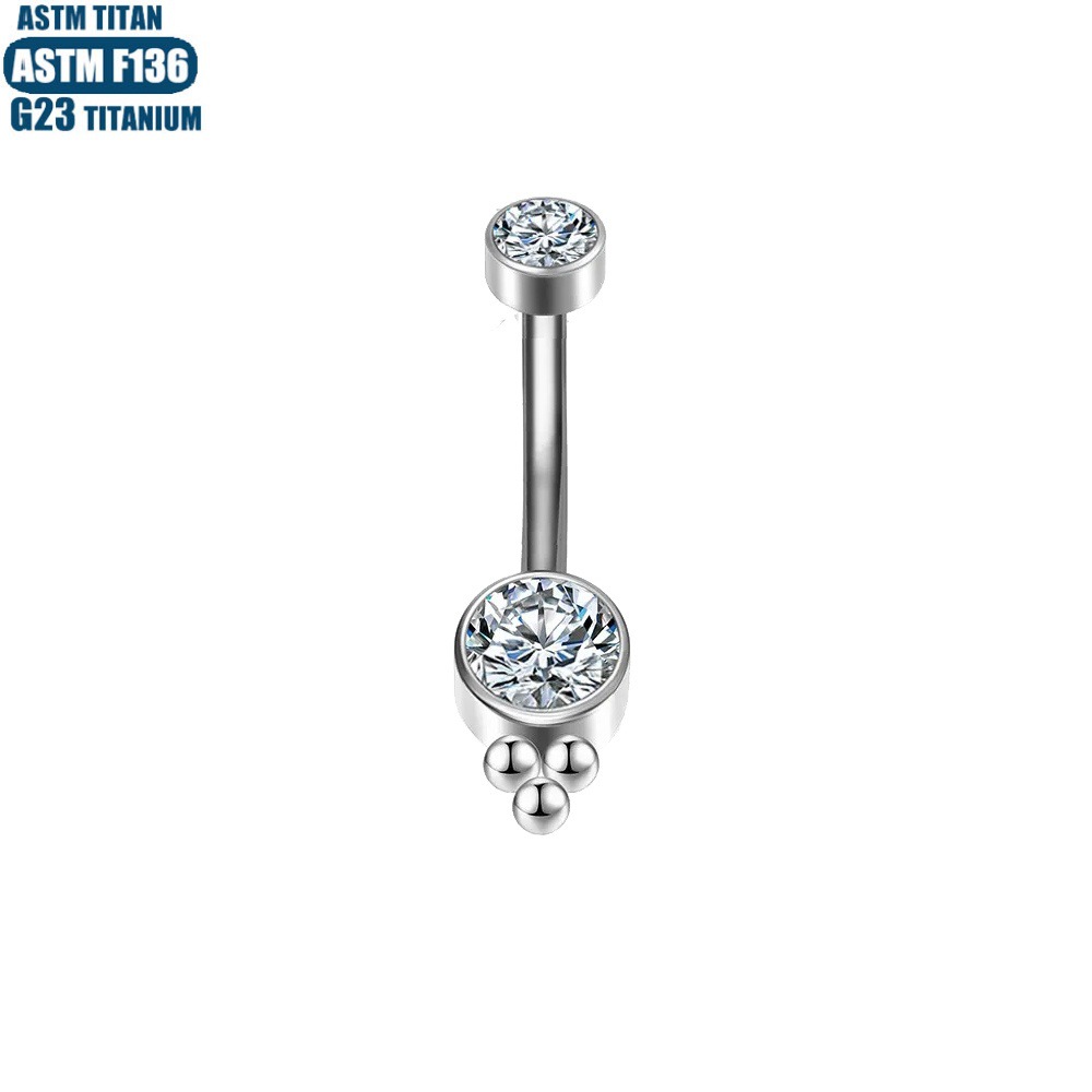 Diamond Belly Button Ring Implant Grade F136 Titanium Alloy Belly Piercing Jewelry Silver 1.6x10mm - Image 2