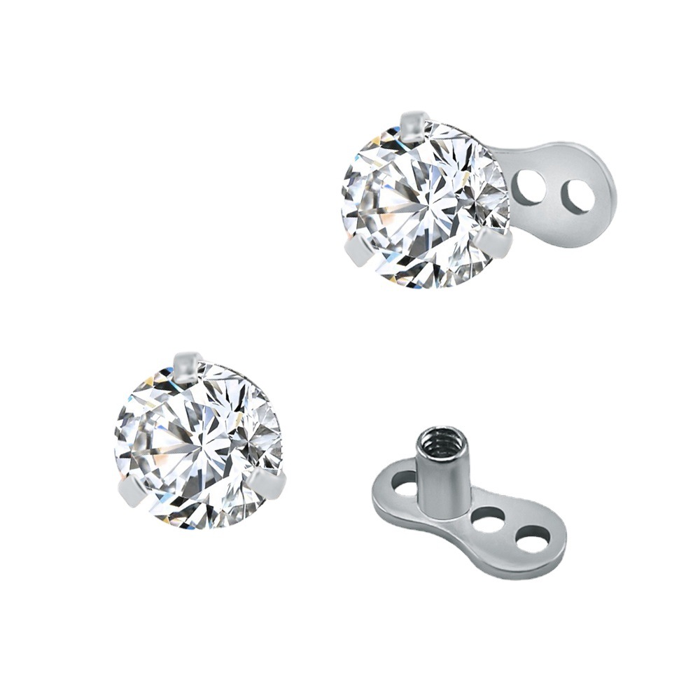 G23 Titanium Alloy 3A Round Zircon Three-Prong Embedded Bone Stud Ear Piercing Jewelry - Image 5