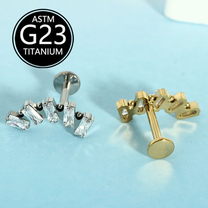 Titanium Super Shiny Square Zirconium Lip Stud 6-10mm G23 Labret Piercing Jewelry - Image 3