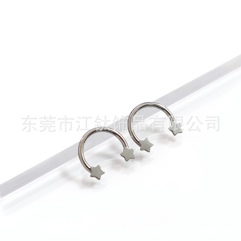 F136 Titanium Five-Pointed Star C-Rod Horseshoe Nose Ring - G23 Titanium Alloy Body Piercing Jewelry for Lip Nose - Image 3