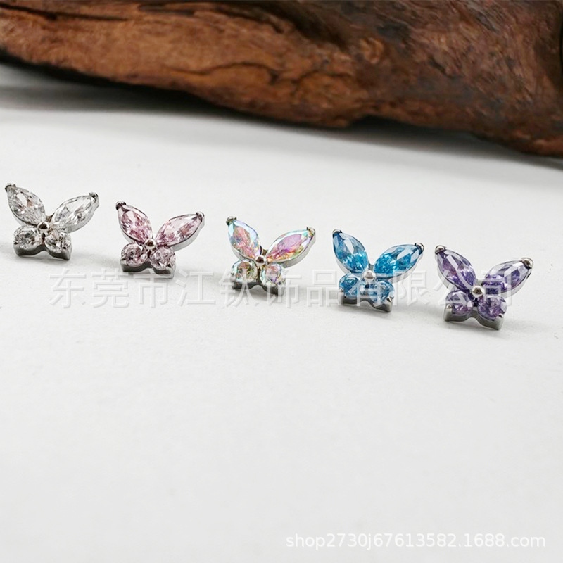 G23 Titanium Butterfly Earrings with CZ Stone - ASTM F136 Lip Nails Piercing Jewelry for Cartilage Helix Tragus - Image 3