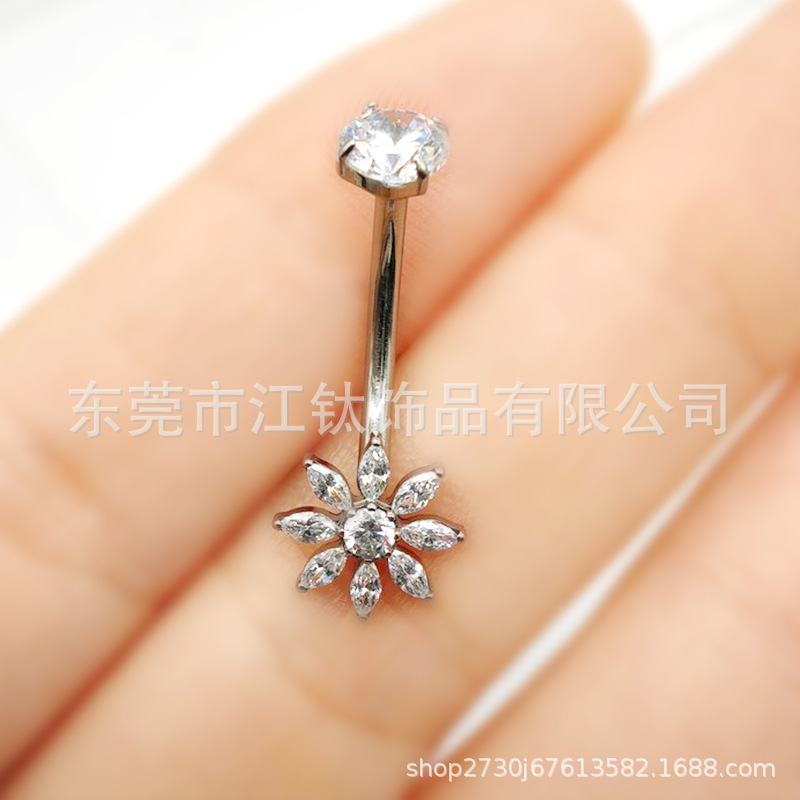 G23 Titanium Gold Flower Navel Ring with 5A CZ - Internally Threaded Belly Button Piercing Jewelry - Image 3