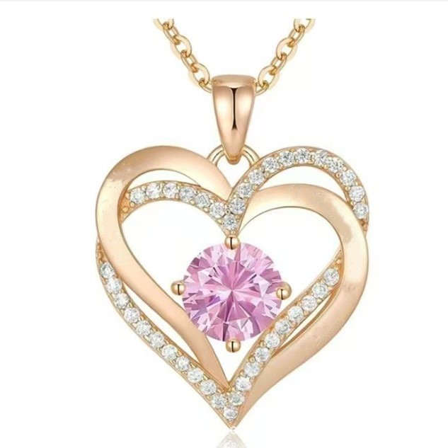 Love Eternal Heart Necklace for Women Birthday Gift Valentine's Day Pendant Jewelry Gold Blue Diamond - Image 4