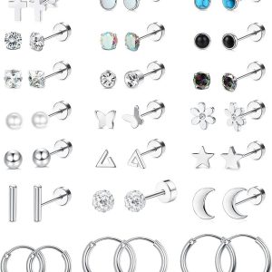 Stainless Steel Round Cake Lip Stud Earring Set for Women Fashion Cartilage Ear Bone Stud Body Piercing Jewelry