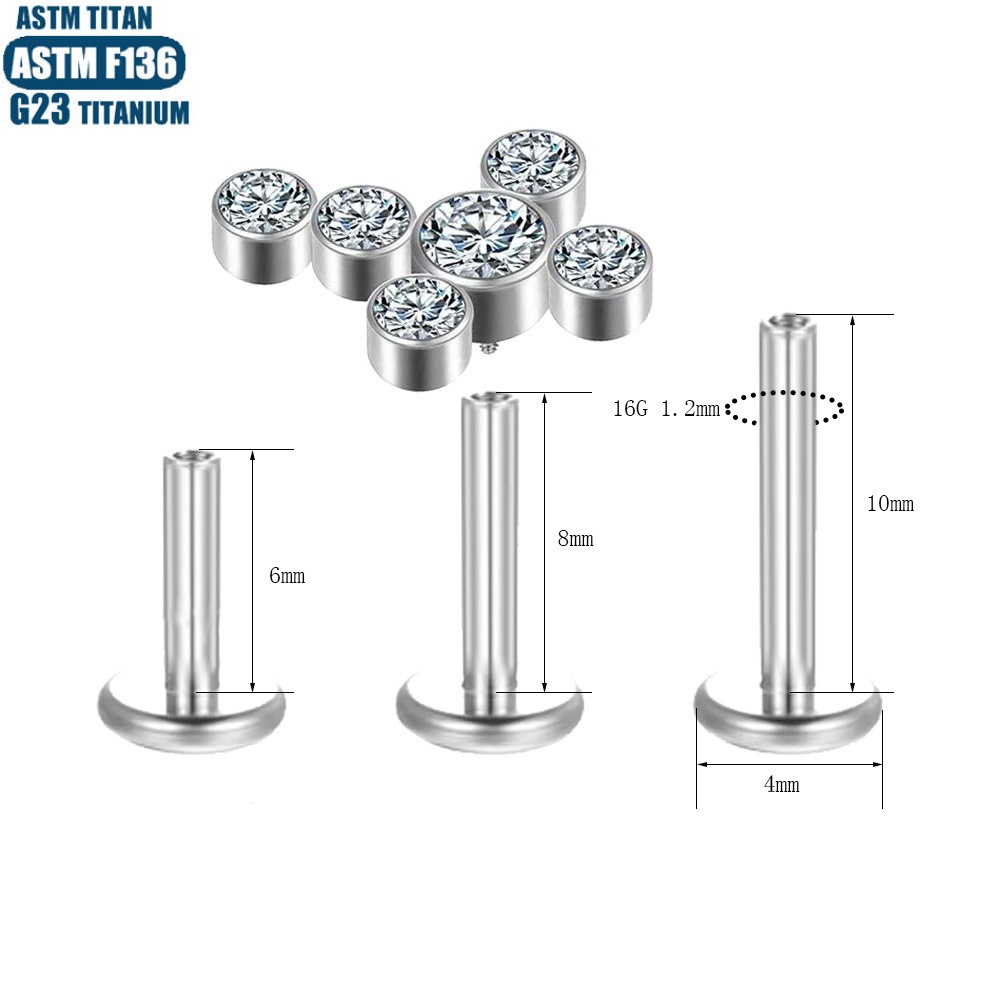 F136 Titanium Ear Lip Cross Zircon Piercing Jewelry - 1.2x10mm Thread Internal Ear Bone Studs - Image 2
