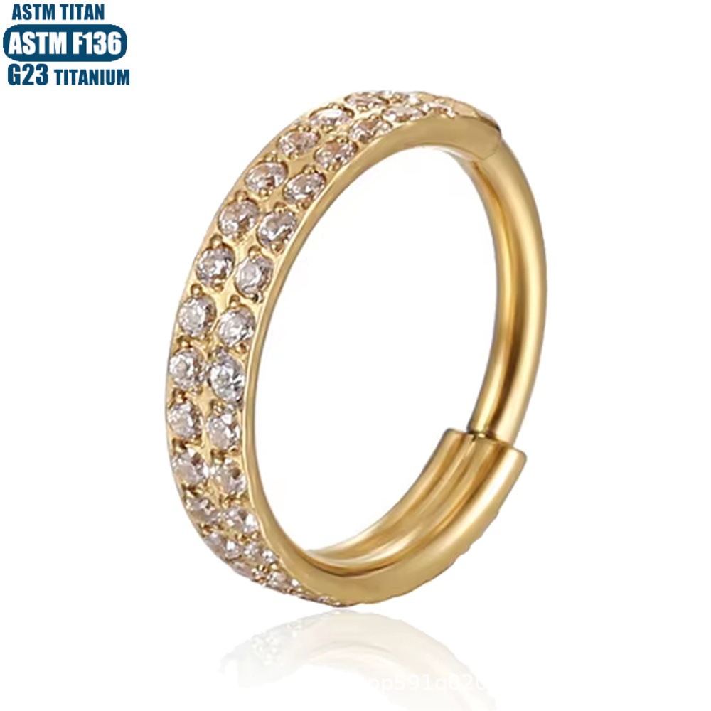 F136 Titanium Alloy Nose Ring with Double Zircon Seamless Open Ring - Cartilage Ear Bone Hoop - Image 4