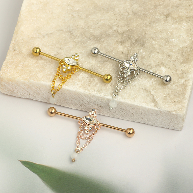 Cross-border Stainless Steel Straight Bar Barbell Earring Zircon Piercing Earring Double Ear Hole Ear Bone Nail Long Ear Nail In Stock Wholesale - Image 2