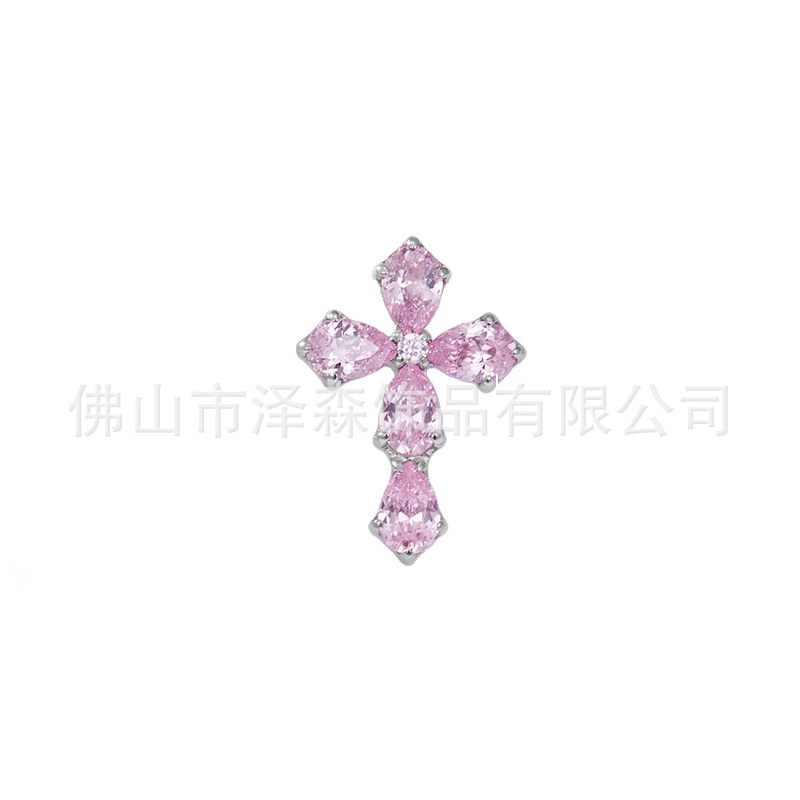 F136 Titanium Alloy Cross Earrings Inlaid with Zircon Water Drop Lip Nail Earrings Internal Thread Ear Bone Nails - Image 2