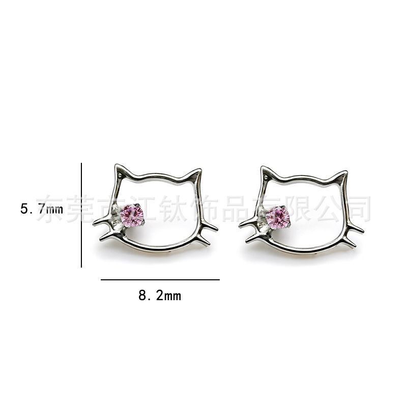 G23 Titanium Kitty Cat Earring with Zircon Inlay – Cute Cartilage Stud for Women Men - Image 2