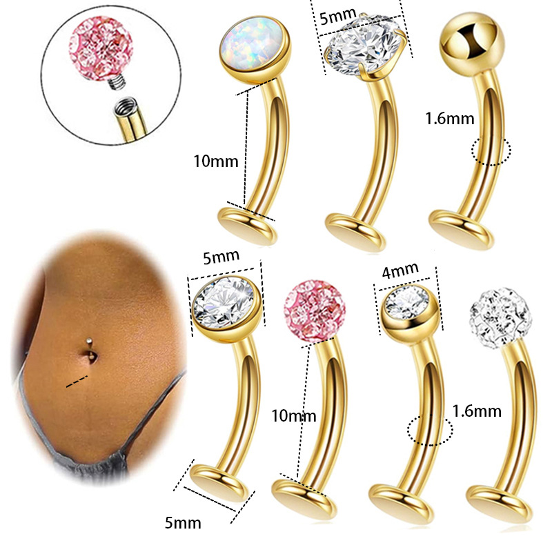 Stainless Steel Curved Barbell Navel Ring Multi-Diamond Belly Button Piercing Jewelry Fashion Silver 2025 Summer - Image 2