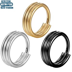 F136 Titanium Alloy Hinge Perforated Nose Ring Three-Layer Nasal Septum Seamless Ring Earring Hoops Female Body Piercing Jewelry