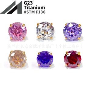 F136 Titanium 18K Gold Plated Rose Cut Lip Labret Stud Earring Cartilage Ear Bone Piercing Jewelry