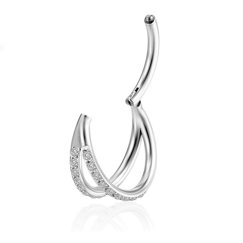 Geometric Double-layer Diamond-encrusted Titanium Steel Earrings Fashion Japanese Korean Niche Advanced Sense Piercing Earrings - Image 5