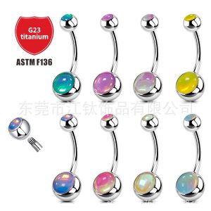 G23 Titanium Belly Button Ring Dangle Oil Drop Flash External Thread Body Piercing Jewelry