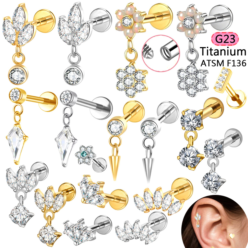 G23 Titanium Chain Pendant Lip Nail Peach Heart Butterfly Ear Screen Nail Lip Ring Ear Bone Nail Jewelry F136 Body Piercing Jewelry - Image 5
