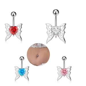 Butterfly Belly Button Ring Peach Heart Zircon Belly Piercing Jewelry Copper Gold PVD