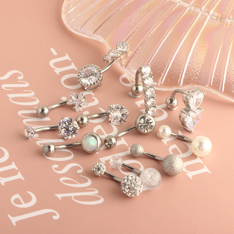 Double Heart Navel Ring with Zircon Belly Button Piercing Jewelry 12-Piece Set - Image 3