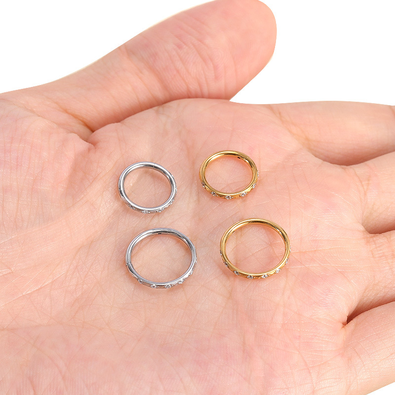 Amazon Hot Sale Universal Stainless Steel Nose Ring with Diamond CZ - Gold 1.2x10mm Nose Accessories Piercing Jewelry - Image 3