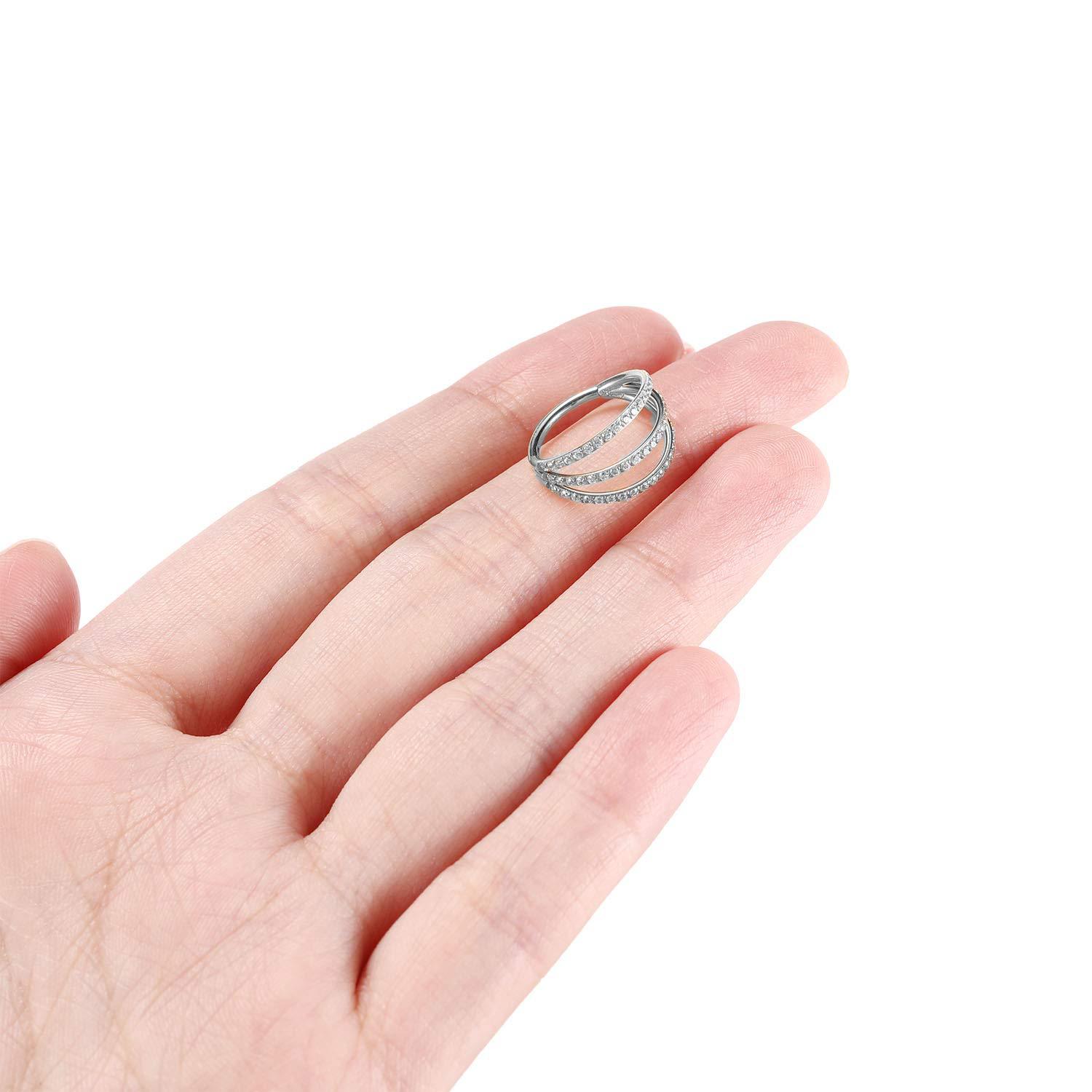 G23 Titanium Double Slant Edge Hinge Compartment Bucket Set Zircon Nose Ring Hinge Segmented Earrings Cartilage Ring Multipurpose Ring - Image 3
