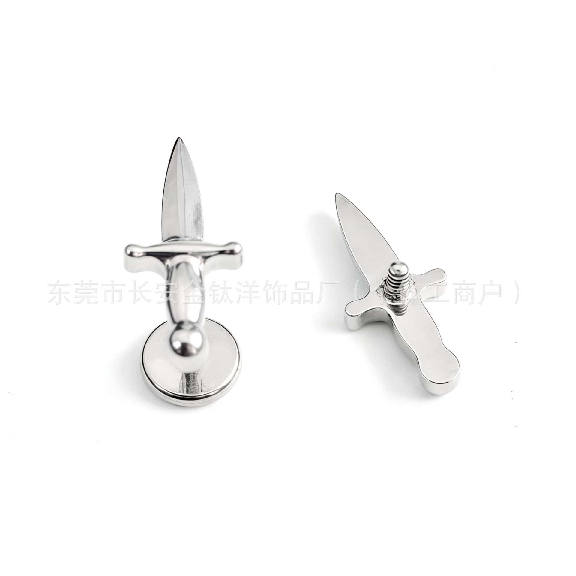 F136 Titanium Internal Thread Cross Dagger Lip Piercing Labret Stud 1.2mm x 14mm - Image 3