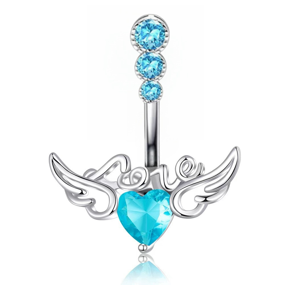 Cross-border Belly Button Ring Angel Wings LOVE Letters CZ Zircon Belly Ring Piercing Jewelry Plating Copper - Image 3
