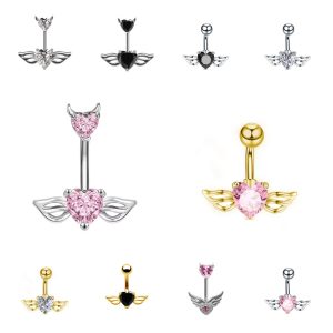 Angel Wings Heart Navel Ring Stainless Steel Belly Button Ring Dangle Piercing Jewelry
