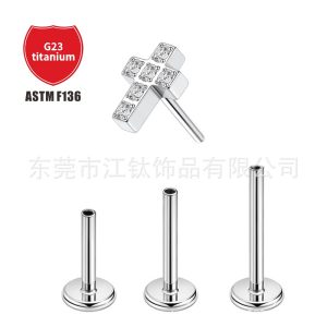 G23 ASTM F136 Titanium Cross Stud Earring with Zircon Inlay Cartilage Piercing Body Jewelry