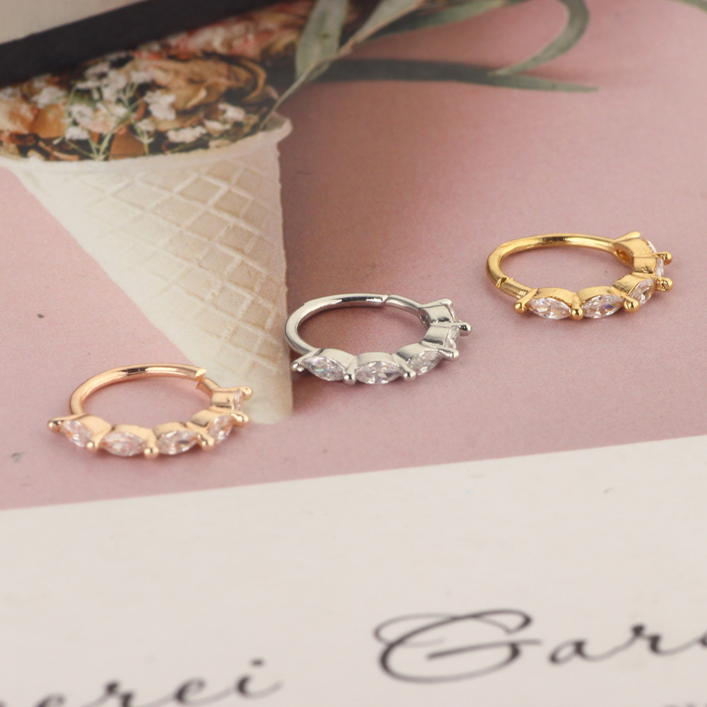 Zircon Punk Rose Gold Rhombus Nose Ring Ear Cartilage Daith Earring with Tree Pattern - Image 2