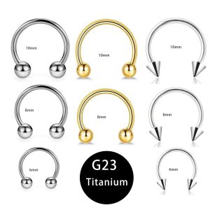 1.2x6mm G23 Titanium External Thread Nose Ring Horseshoe Ball Spike Body Piercing Jewelry Wholesale