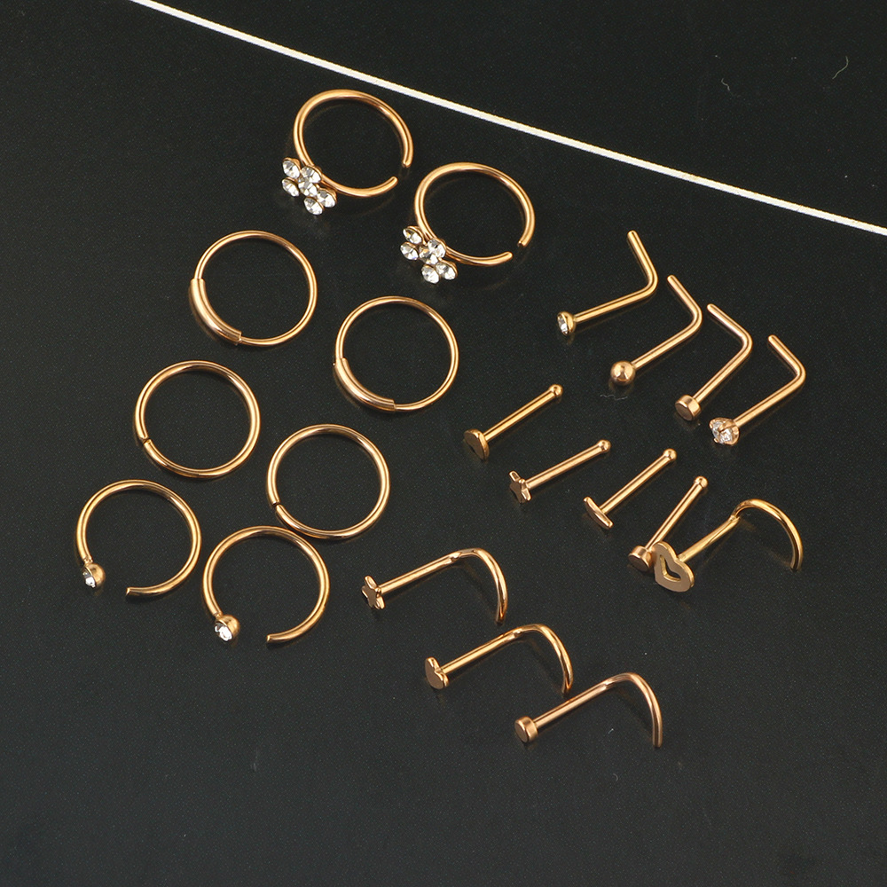 21-Piece Nose Piercing Kit Stainless Steel Geometric Nose Ring Set Body Jewelry - Image 3