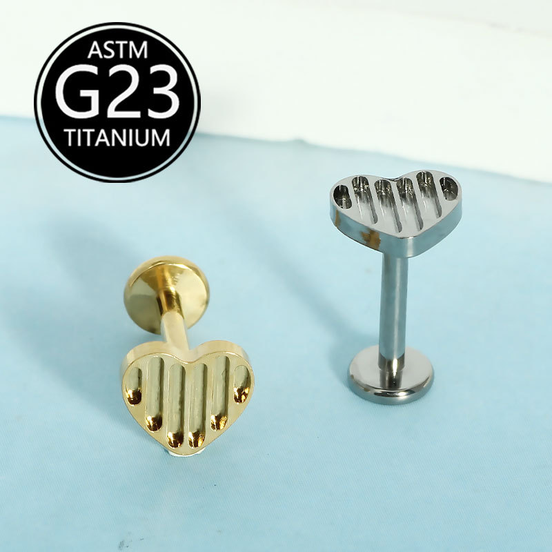 G23 Titanium Alloy Heart-Shaped Lip Piercing Labret Stud Internally Threaded CZ Gem - Image 2