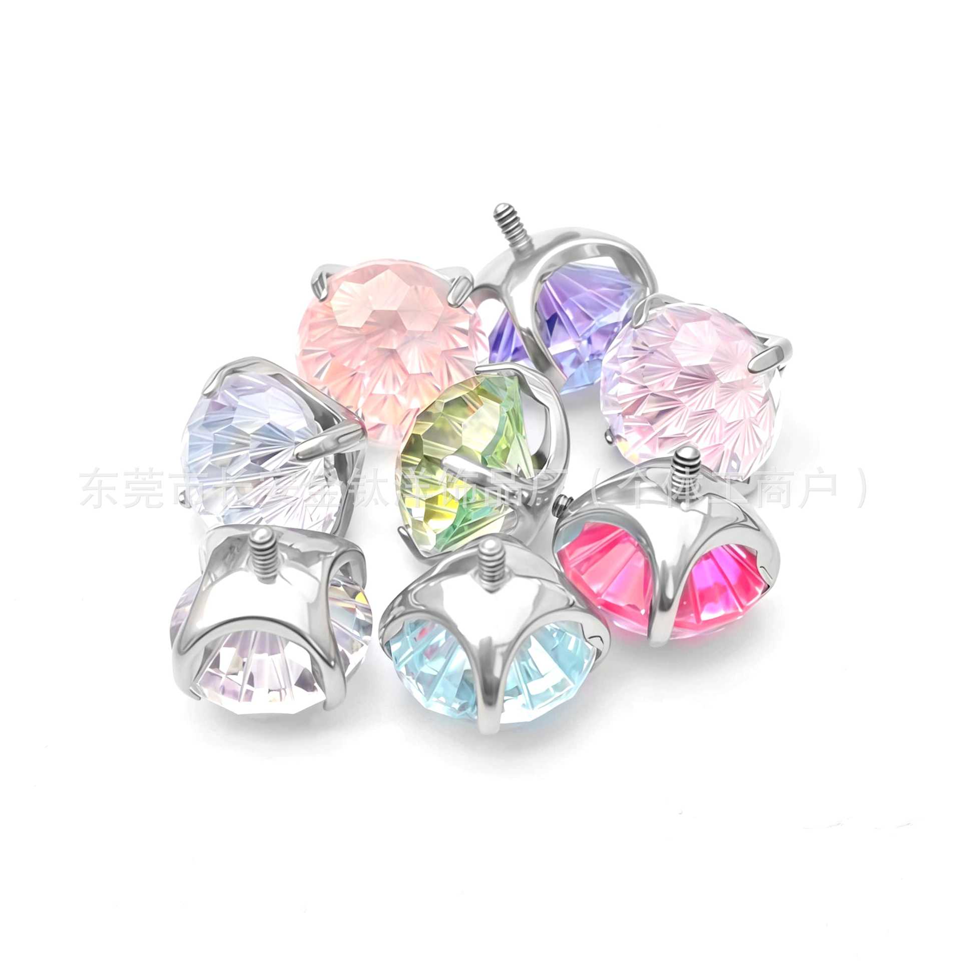 F136 Titanium Round Base Claw-Set Fireworks Cut Gradient Lip Studs, Ear Studs, Ear Cartilage Studs - Image 5