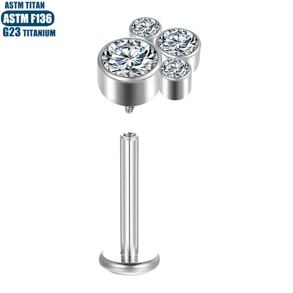 Zircon Lip Ring 1.2mm*10mm Titanium Alloy Earrings Internally Threaded Piercing Jewelry for Lip Ear Cartilage - Image 3