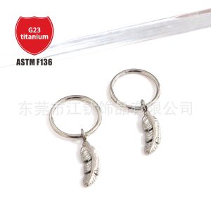 F136 Titanium Feather Earrings Nose Rings Anodized Ear Studs G23 Titanium Alloy Body Piercing Jewelry Closed Type