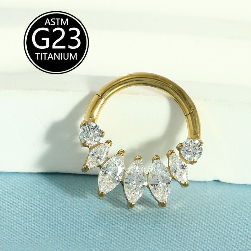 G23 Titanium Nose Ring Ear Bone Ring Zircon Inlaid Septum Ring Lip Ring Body Piercing Jewelry - Image 5