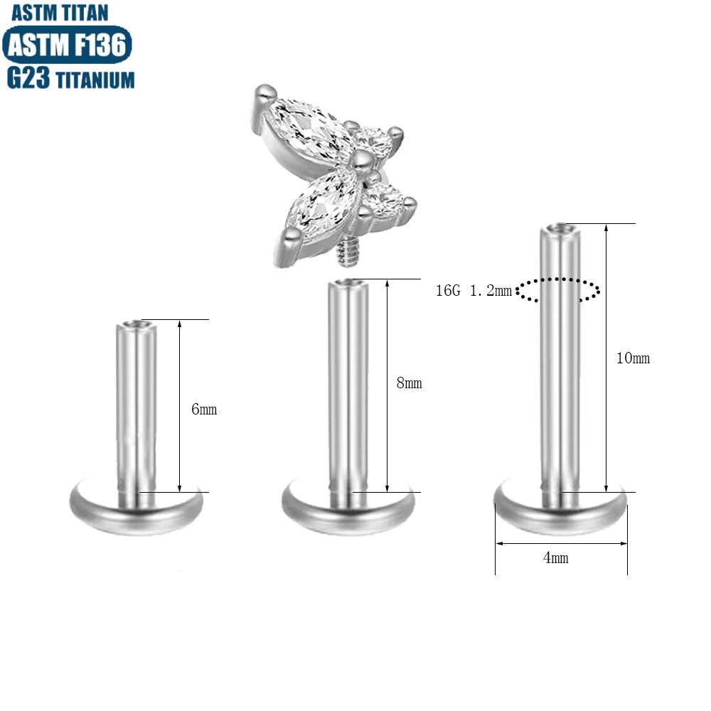 F136 Titanium Perforated Butterfly Lip Ring with Diamond Inner Teeth Thread Body Piercing Jewelry Earrings Pierced Small Earrings - Image 4