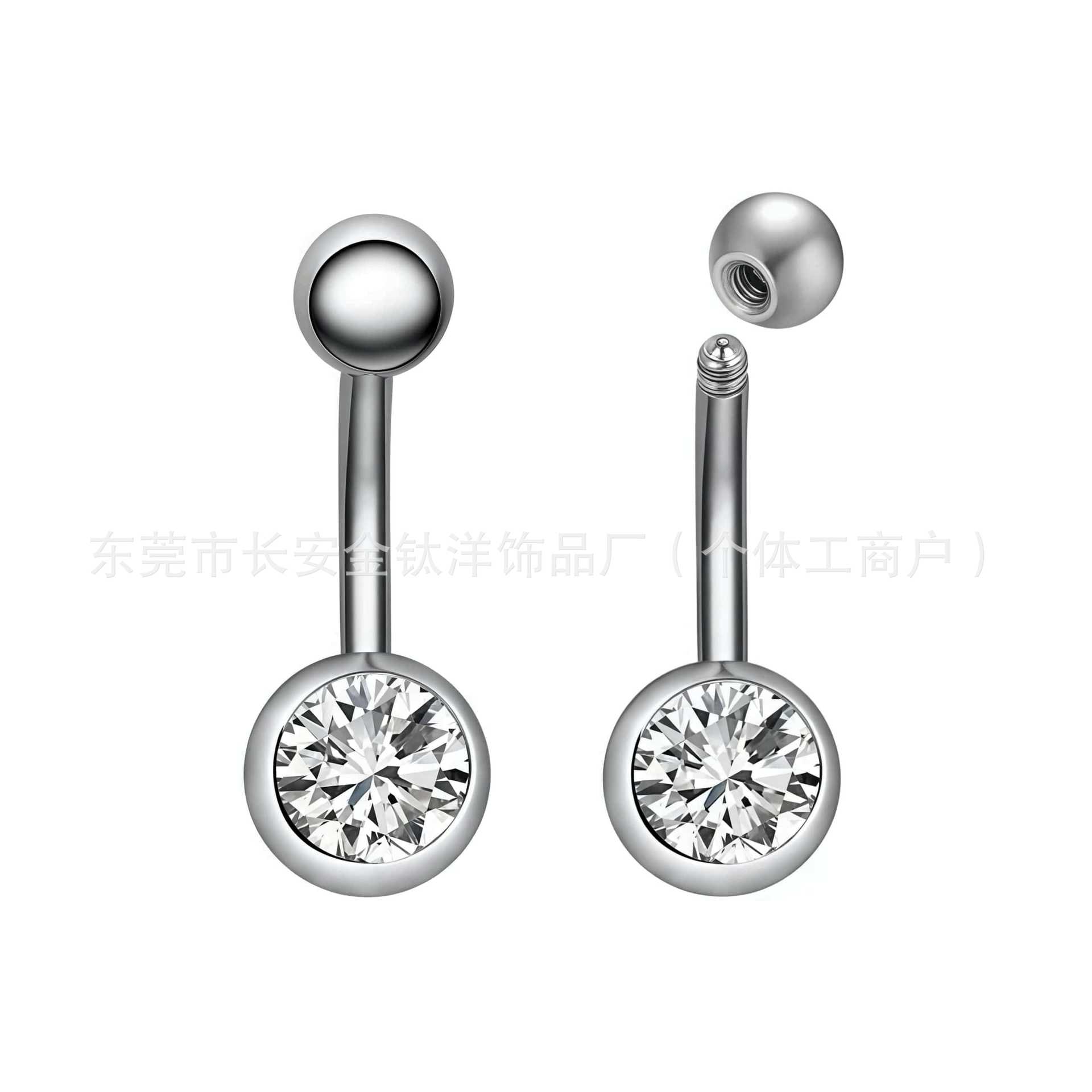 F136 Titanium External Thread Round Ball Single-Head Zircon Navel Ring - 1.6mm G23 Titanium Alloy Body Piercing Jewelry Belly Button Nail - Image 4
