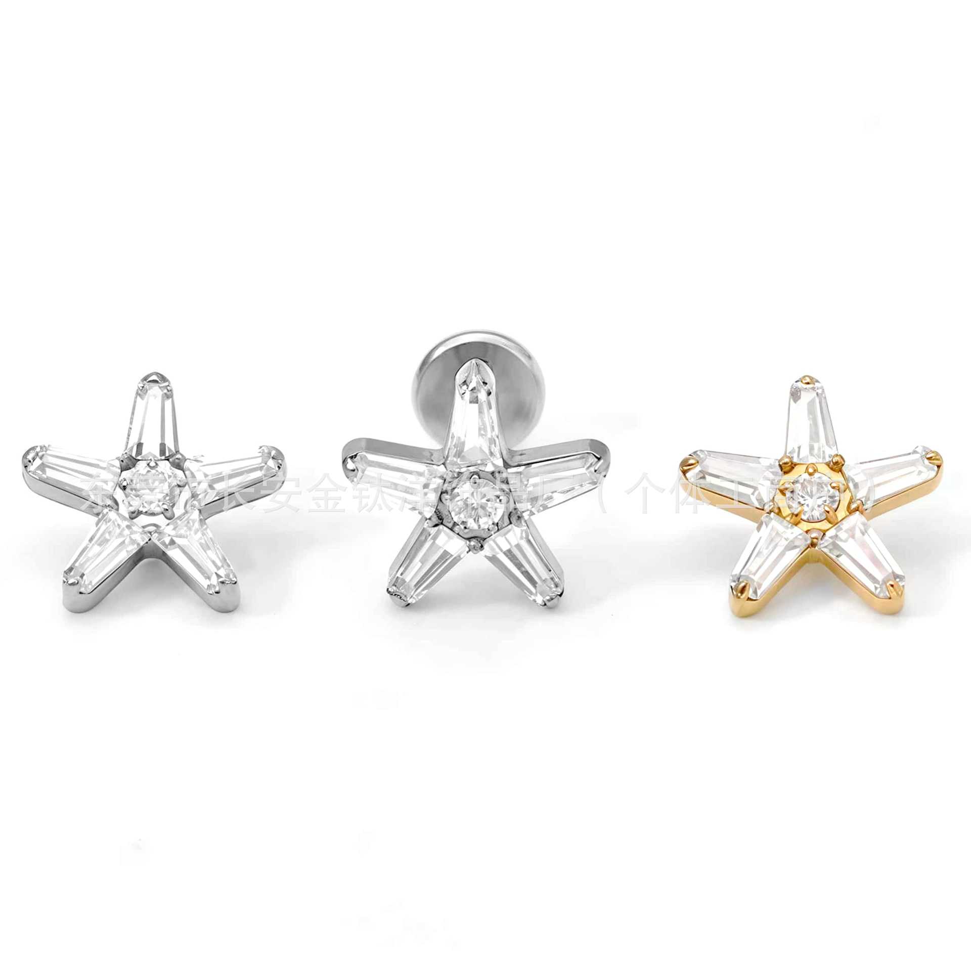F136 Titanium Internal Thread Full Diamond Five-Pointed Star Zircon Ear Bone Nail Star G23 Titanium Alloy Piercing Jewelry - Image 4