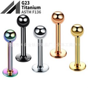 G23 Titanium External Thread Cone Ball Round Cake Tongue Nail Lip Ear Bone Nail - 1.2x16mm Ti Alloy Body Piercing Jewelry