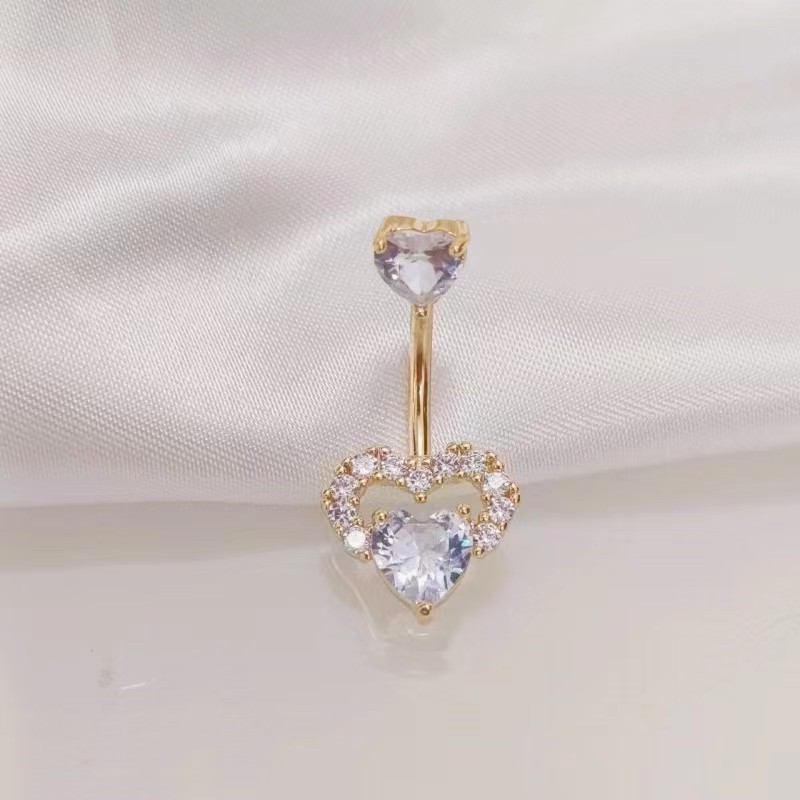 Gold Pink CZ Love Zircon Belly Button Ring Body Piercing Jewelry - Image 4