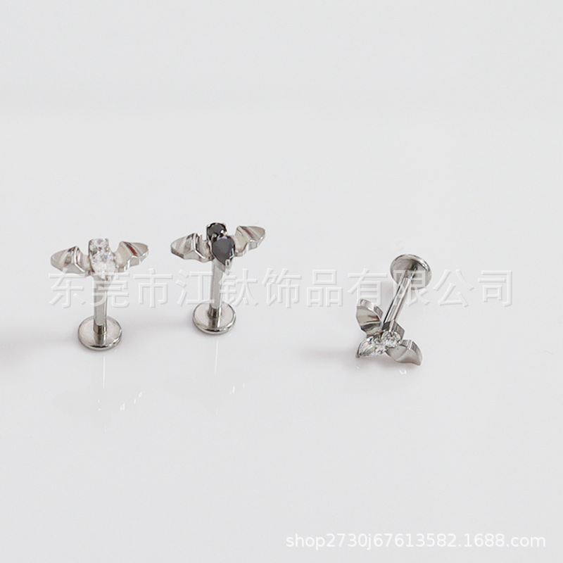 G23 Titanium Bat Earrings Inner Thread Inlaid 5A Zircon Cartilage Stud Body Piercing Jewelry - Image 3