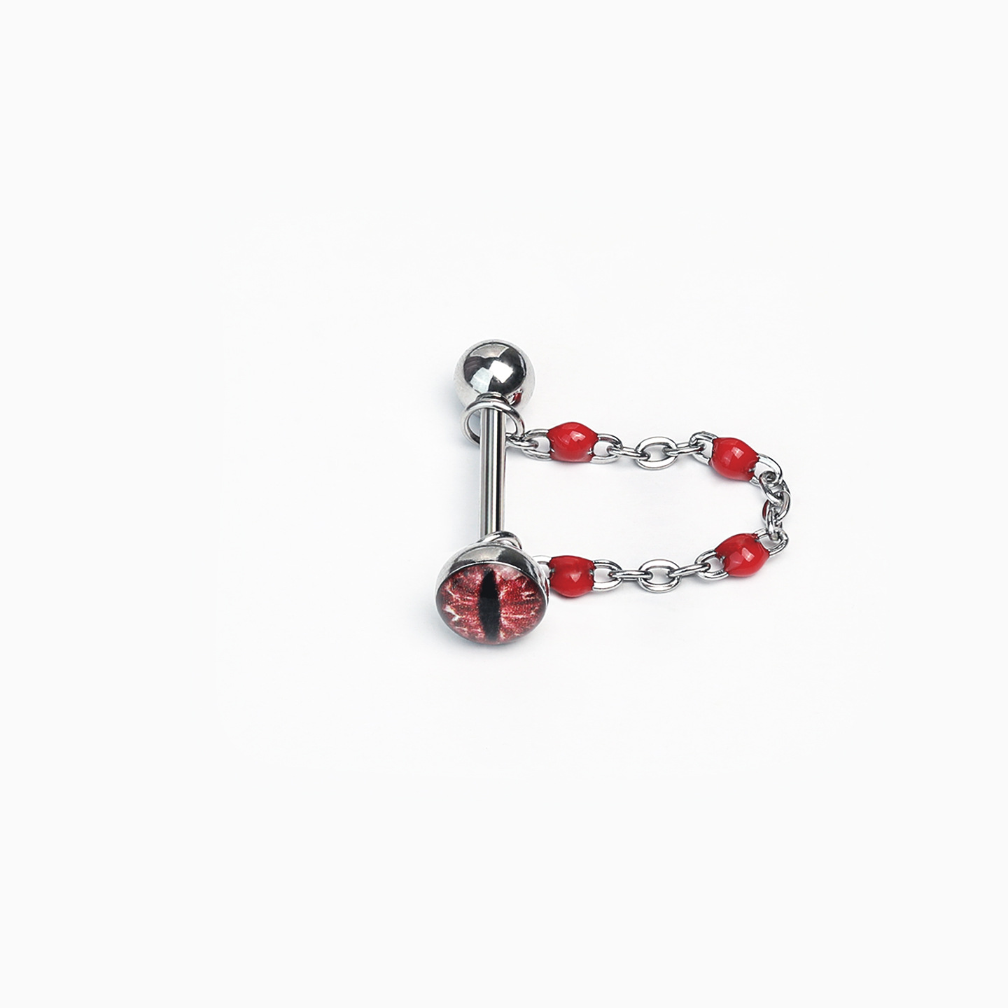 Retro Red Cat-Eye Chain Tongue Piercing - 316L Surgical Steel External Thread Barbell for Punk Style Unisex - Image 3
