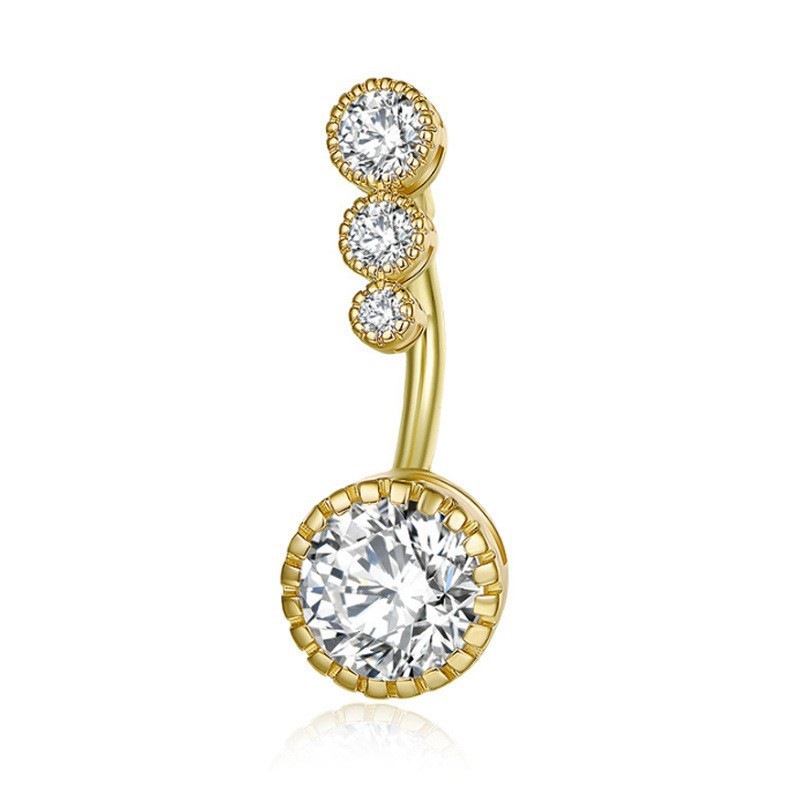 Stainless Steel Gold Belly Button Ring with CZ Leaf Dangle Navel Piercing Jewelry Wholesale - Image 4