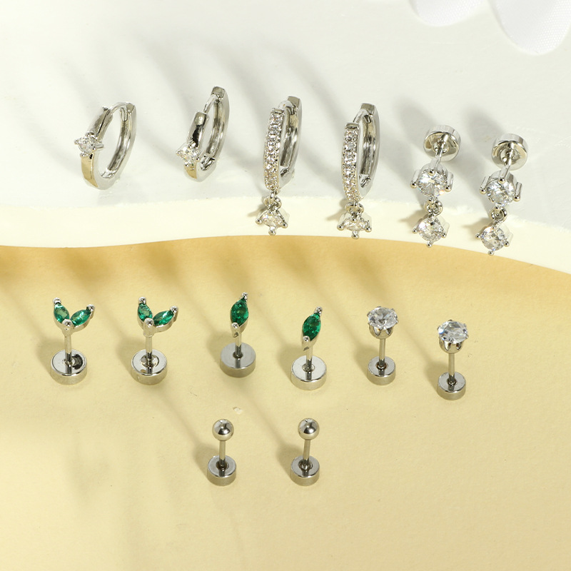 Geometric Gold CZ Hoop Earrings Stainless Steel Ear Bone Stud Fashion Jewelry Wholesale - Image 4