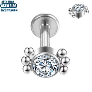 Titanium Alloy Zircon Lip Ring Thread Inner Dental Bead Cluster Puncture Jewelry Ear Bone Ring Lip Stud Earrings