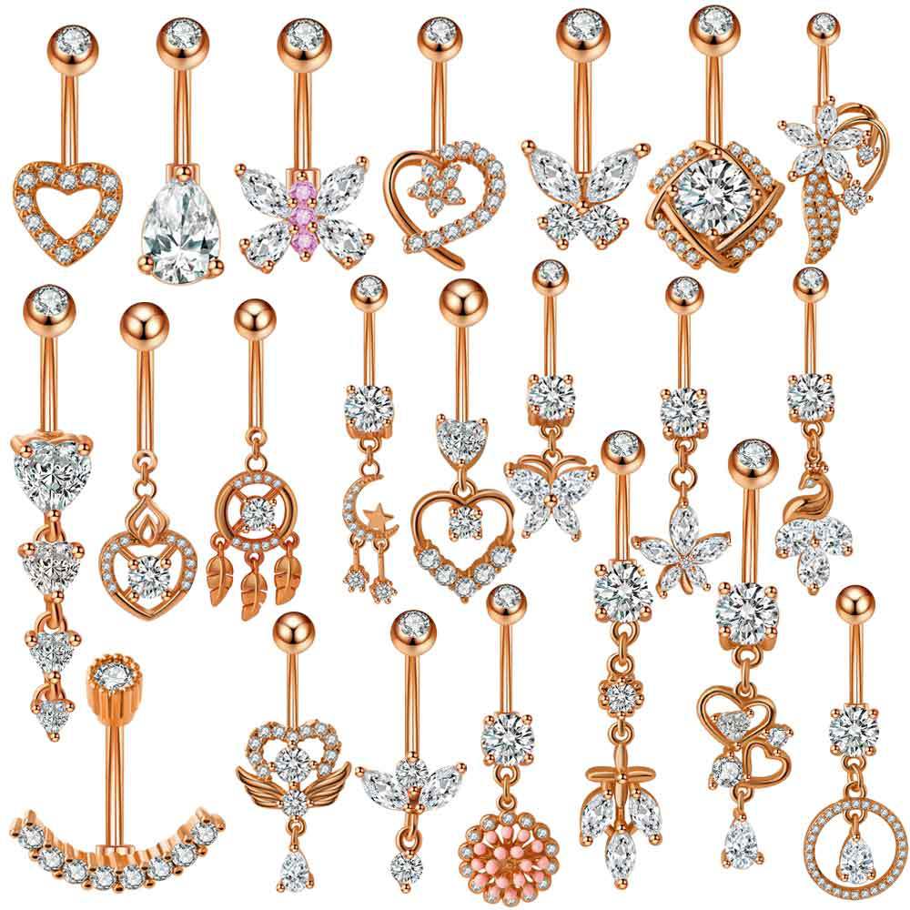 Stainless Steel Navel Ring with Zircon - Rose Gold Belly Button Piercing Jewelry - Image 5