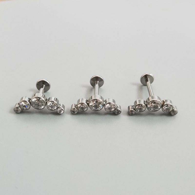 F136 Titanium Earring Set CZ Welded Internal Thread Fashion Alloy Piercing Jewelry Ear Bone Nail Lip Nail - Image 2